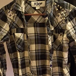 Fox Black, White & Blue Plaid Studded Button-Down Shirt